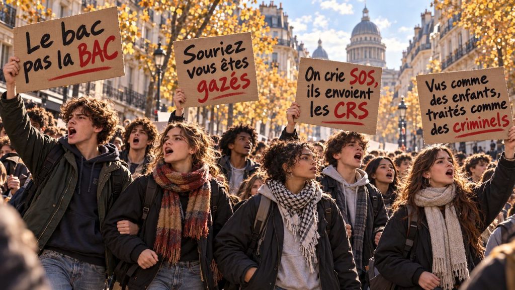 Manifestation étudiante avec quelques slogans marquants de 2026